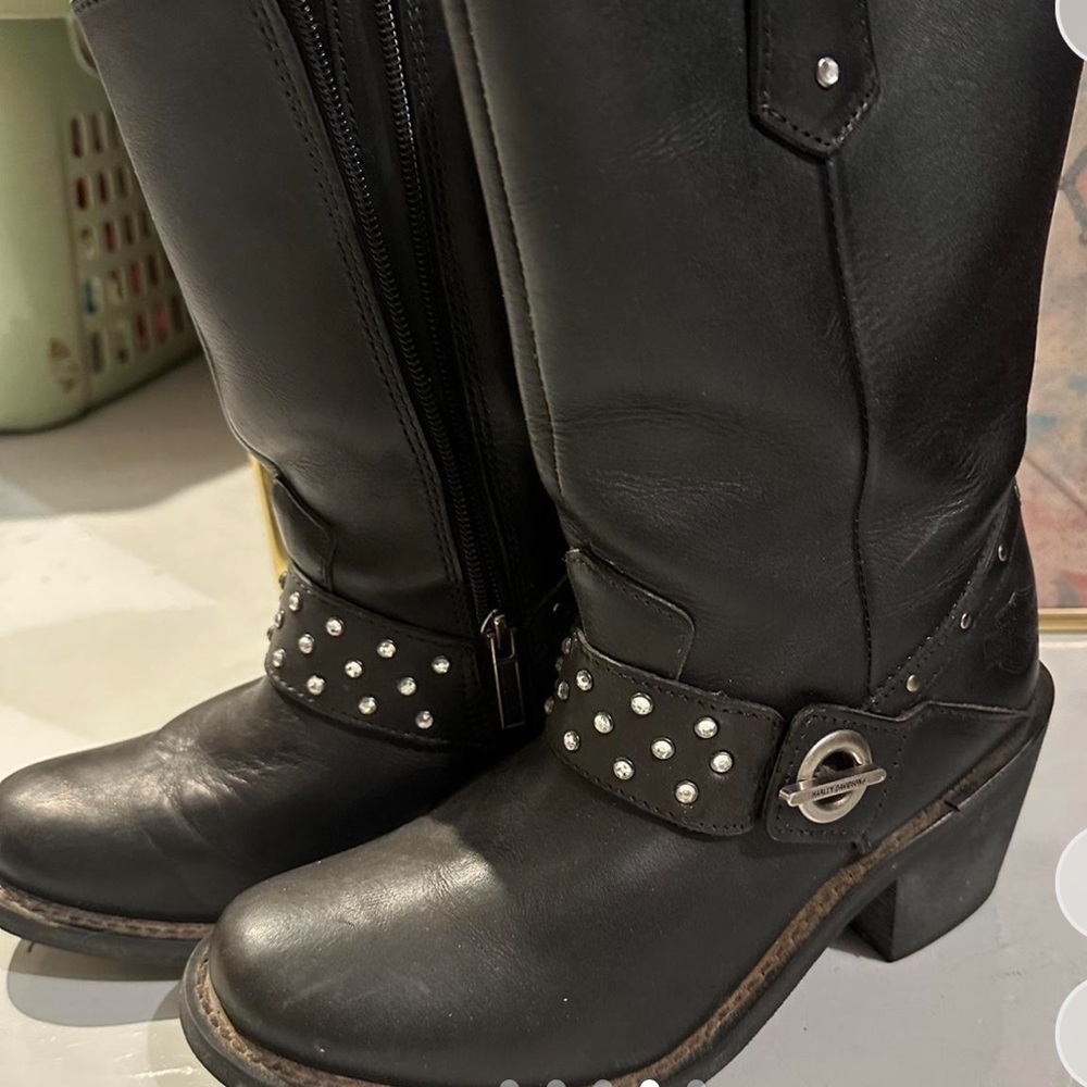 Harley Davidson Women’s Leather Black Boots with Heel